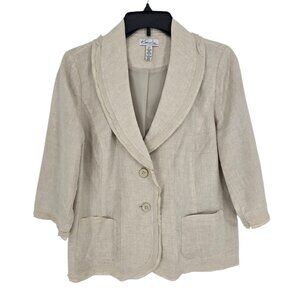 Kim rogers Petite womens Medium beige linen 2 button 3 quarter sleeve blazer